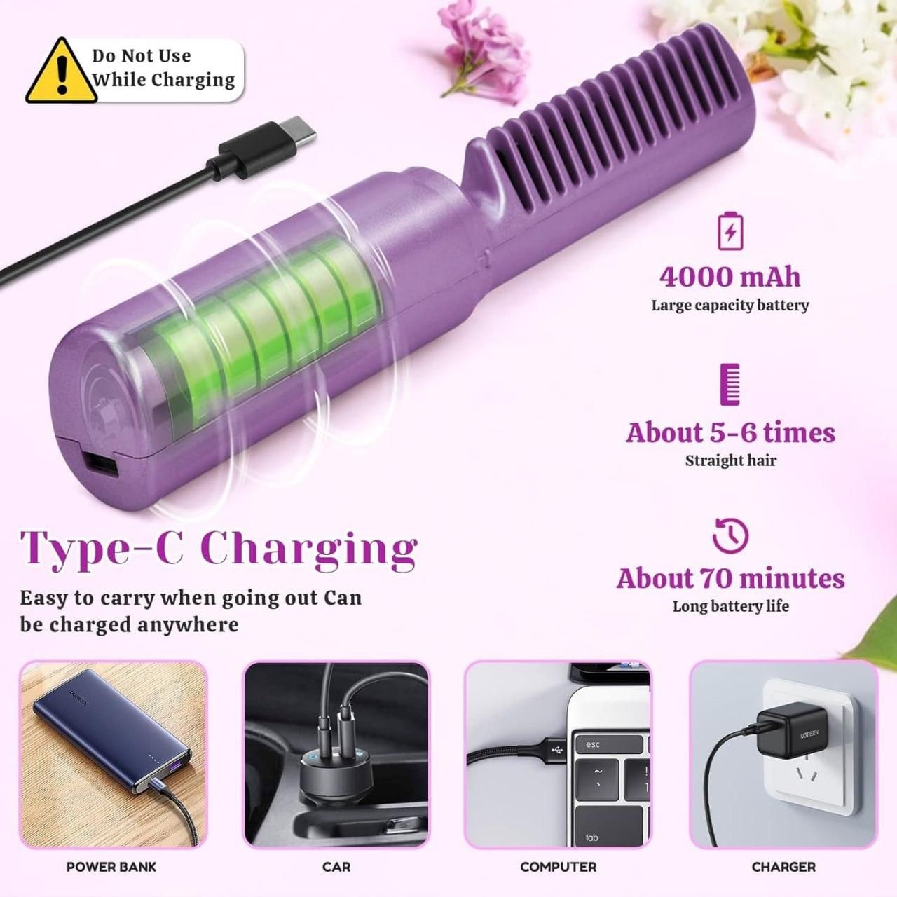 Wiso™ Portable Mini Hair Straightener – Cordless, Rechargeable, Adjustable